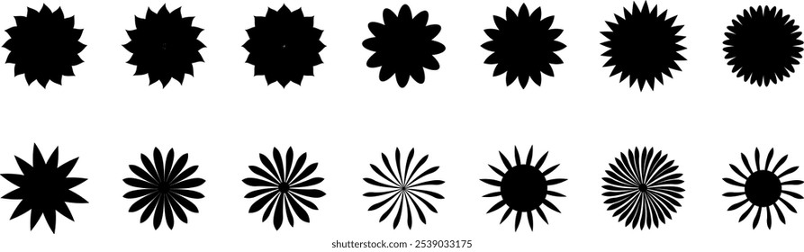 Conjunto de conjunto de icono de brillo de estrella. Conjunto de iconos de flores. Ilustración vectorial.