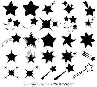 Conjunto de icono de brillo de estrella. Formas de estrellas futuristas retro. Formas de estrella de efecto de brillo Abstractas. Estrellas que caen.