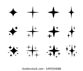 Set of star, sparkle icons. Collection of bright fireworks, twinkles, shiny flash. Glowing light effect stars and bursts .