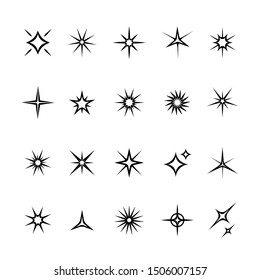 Set of star, sparkle icons. Collection of bright fireworks, twinkles, shiny flash. Glowing light effect stars and bursts .