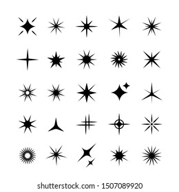 Set of star, sparkle icons. Collection of bright fireworks, twinkles, shiny flash. Glowing light effect stars and bursts .