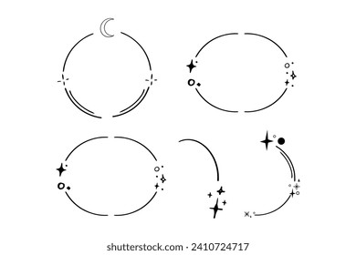 Set star sparkle silhouette celestial line frames abstract shape borders isolated on white background. Collection futuristic dividers hipster design elements