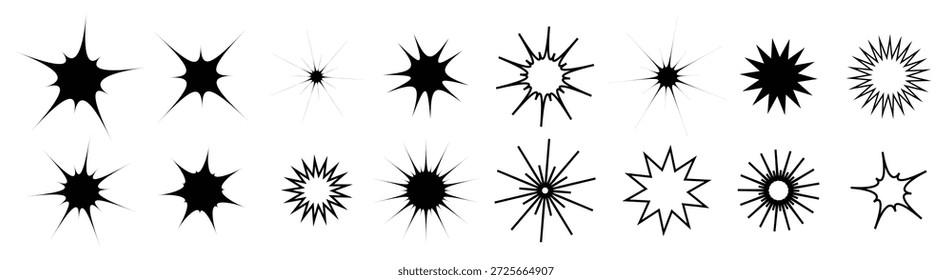  conjunto de estrelas cintilantes luzes cintilantes sol linha contorno