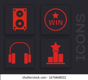 Icono de Estrella, Altavoz estéreo, Medalla y auriculares. Vector