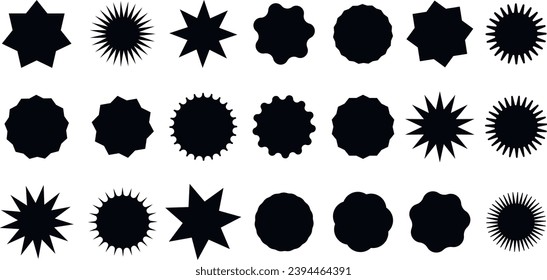 Set with star stickers. Stickers with price, sale, discounts. Promotional icons and labels for shopping. stars with and without a ray.