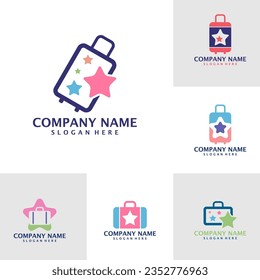 Set of Star Suitcase logo design vector. Suitcase logo design template concept