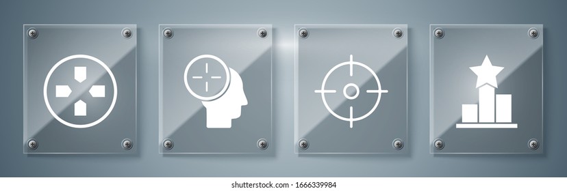 Set Star, Target sport, Head hunting concept and Gamepad. Square glass panels. Vector