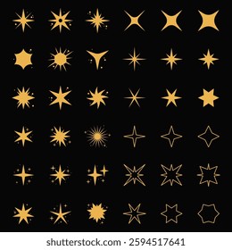 A set of star vectors including outlined solid and decorative designs