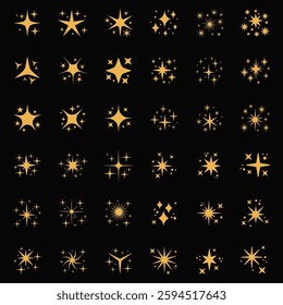 A set of star vectors including outlined solid and decorative designs