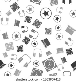 Set Star, Vinyl disk, Laptop and Headphones on seamless pattern. Vector