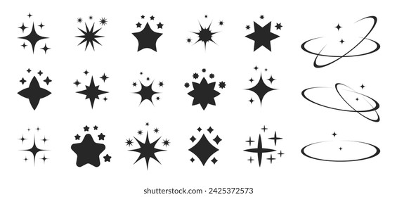 Set of Star Y2k Shapes. Twinkle star shapes vector design. Cool Retro Icons Collection. Set of star elements of various shapes.