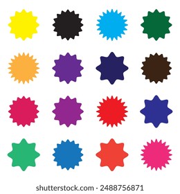 Set of starburst colored speech bubbles collection. 16 starburst icon shape on white background. vector illustration eps 10.