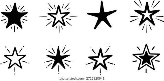Un conjunto de iconos de la silueta del Vector de explosión estelar en un Paquete de diseño para proyectos creativos
