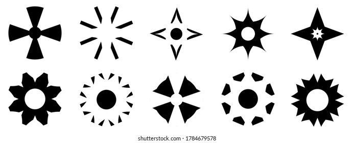 Set of starburst flower star shape icons black color, abstract background texture pattern vector illustration graphic design modern style 