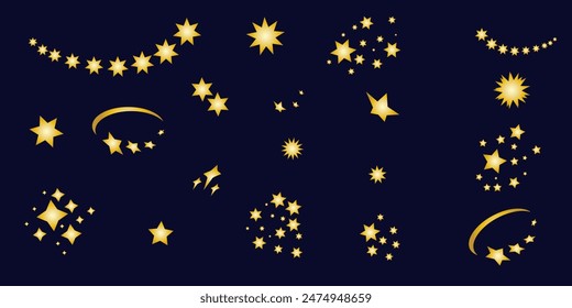 Set of starburst gold stars  isolated