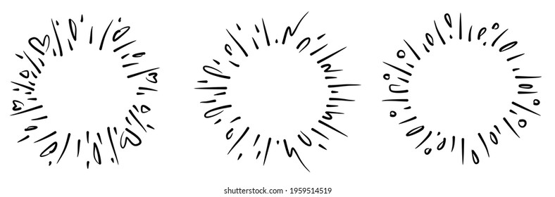 Set of Starburst Hand Drawn, sparkling, Firework doodle vector 