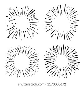 Set of starburst hand drawn. Vector sketch illustration. Isolated on white background.