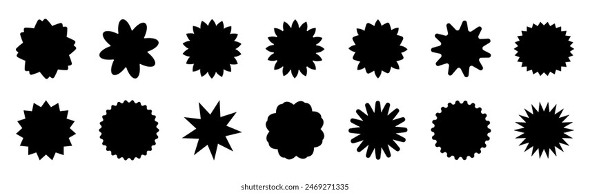 Set starburst icon elements.  Set of sale sticker, price sticker, price tag, starburst, price tag, quality mark,  sunburst badges, discount sticker, promotional badge. Radial stripes backgro