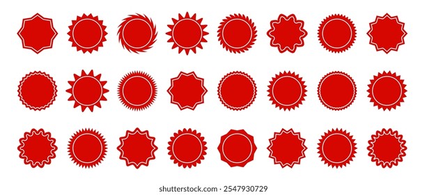 Set of starburst price in retro style on white background. Red Promotion tags collection. Flat Vector illustration.
