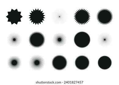 Set of starburst price sticker, sale or discount sticker, sunburst badges icon. Stars shape with different number of rays. Special offer price tag. starburst promotional badge set
