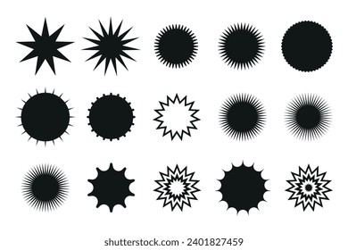 Set of starburst price sticker, sale or discount sticker, sunburst badges icon. Stars shape with different number of rays. Special offer price tag. starburst promotional badge set
