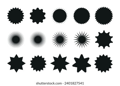 Set of starburst price sticker, sale or discount sticker, sunburst badges icon. Stars shape with different number of rays. Special offer price tag. starburst promotional badge set

