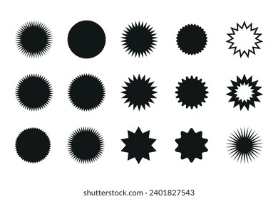 Set of starburst price sticker, sale or discount sticker, sunburst badges icon. Stars shape with different number of rays. Special offer price tag. starburst promotional badge set
