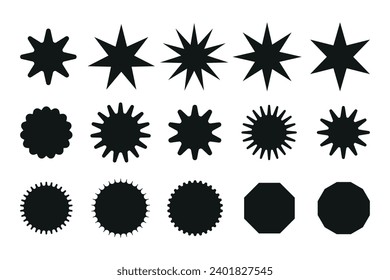 Set of starburst price sticker, sale or discount sticker, sunburst badges icon. Stars shape with different number of rays. Special offer price tag. starburst promotional badge set
