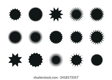 Set of starburst price sticker, sale or discount sticker, sunburst badges icon. Stars shape with different number of rays. Special offer price tag. starburst promotional badge set
