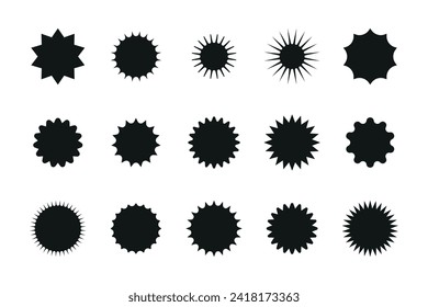 Set of starburst price sticker, sale or discount sticker, sunburst badges icon. Stars shape with different number of rays. Special offer price tag. starburst promotional badge set
