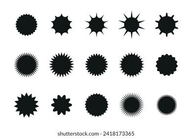 Set of starburst price sticker, sale or discount sticker, sunburst badges icon. Stars shape with different number of rays. Special offer price tag. starburst promotional badge set
