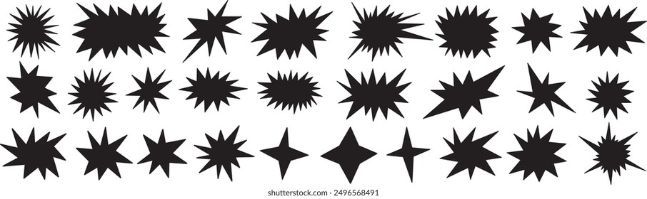 Set of starburst shapes. Cute collection of stars and sparkle doodle