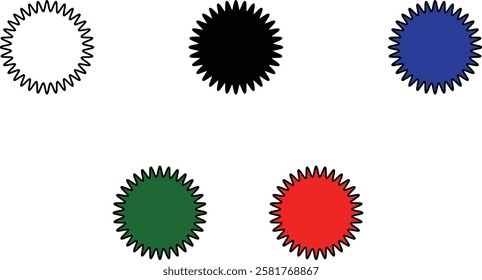 Set of starburst shapes in various styles and designs, including wavy, spiked, and circular patterns, ideal for creative projects and graphic design with transparent background."