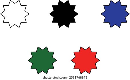 Set of starburst shapes in various styles and designs, including wavy, spiked, and circular patterns, ideal for creative projects and graphic design with transparent background."