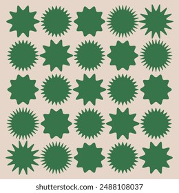 Set of Starburst stickers, labels, icon. Black star price tag or quality mark badge isolated on white background. Sunburst sale banners illustration.