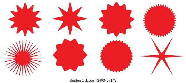 Set of starburst, sunburst shapes. Abstract glitter, glimmer, flash shapes, elements. Radial, radiating clip-art design eps 10