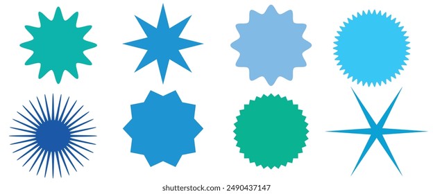 Set of starburst, sunburst shapes. Abstract glitter, glimmer, flash shapes, elements. Radial, radiating clip-art design eps 10