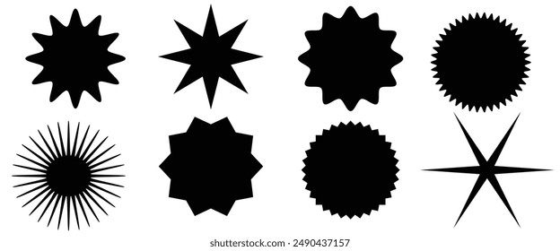 Set of starburst, sunburst shapes. Abstract glitter, glimmer, flash shapes, elements. Radial, radiating clip-art design eps 10