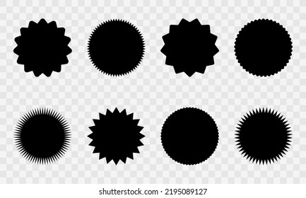 Set of starburst vector sticker. Discount promotion label . Price or promo tag. Black blank discount badge. Sale splash empty.