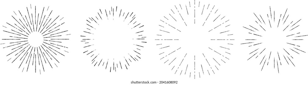 Set of starburst vectors for decoration in pen ink bleed style with edge texture.