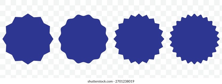 Eine Reihe von Sternenbursten. Circle Wavy Edge Symbol Set Element. Set von Verkaufsticker, Preisschild, Sternzeichen, Sonnenaufgangsschilder, Qualitätszeichen, Sonnenaufgangsschilder, Retro-Sterne. 