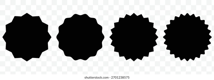 Set of starbursts. Circle Wavy edge icon set element. Set of sale sticker, price tag, starburst, sunburst badges, quality mark, sunburst badges, retro stars. 