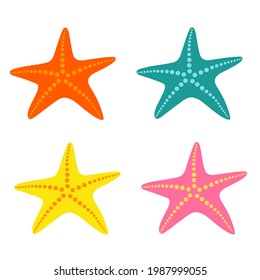 Set of starfish. Collection of sea stars. Flat style. Isolated elements on a white background.