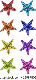 Set of starfish in different colors illustration