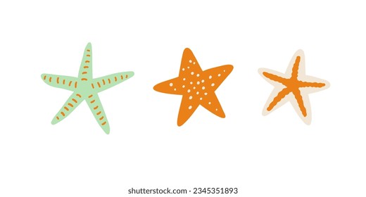 set starfish drawn in flat style by hand. Vector illustration