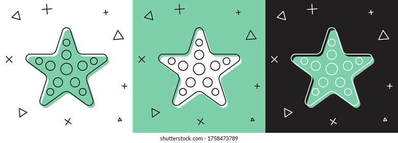Set Starfish icon isolated on white and green, black background.  Vector Illustration