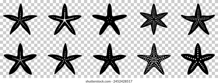 Set of starfish icon. Sea star fish marine life isolated on transparent background
