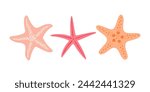 Set with starfish isolated on white background. Hand drawn in minimalistic style.