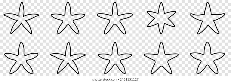 Set of starfish line icons. Vector illustration isolated on transparent background
