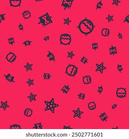 Set Starfish, Pirate flag, hat and Ship porthole with seascape on seamless pattern. Vector